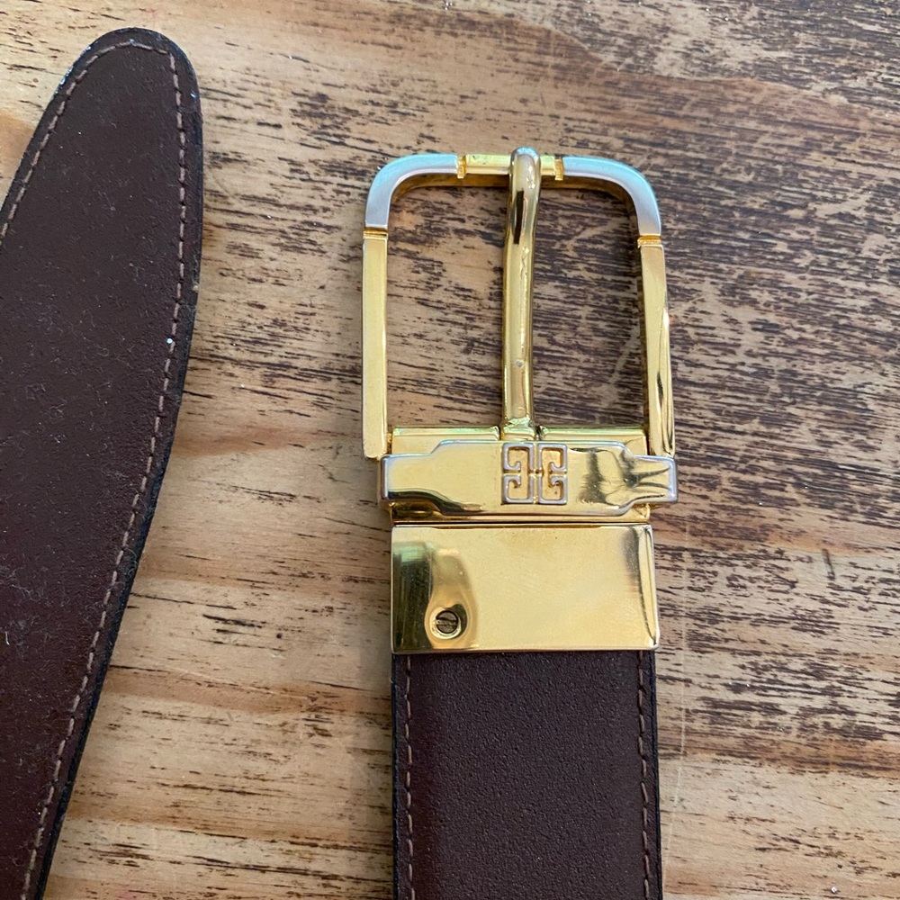 GIVENCHY Givenchy logo buckle reversible leather belt black and brown vintage